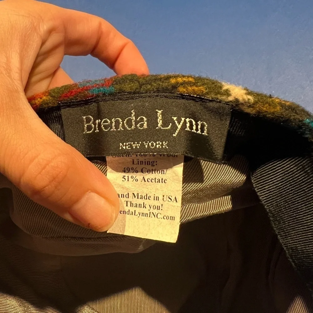 Vintage Brenda Lynn New York  Wide Brim Green Plaid Wool Cap Y2K Made USA